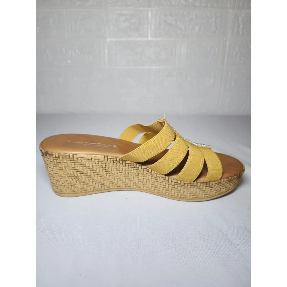 Contesa Italian Wedge Sandals Tan Strappy Bohemian Size 9M